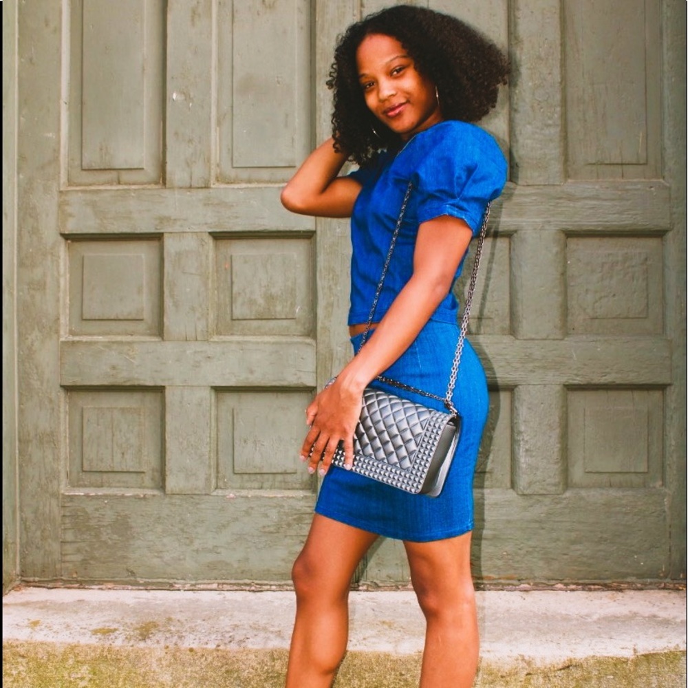 Denim 2 Piece Skirt Set